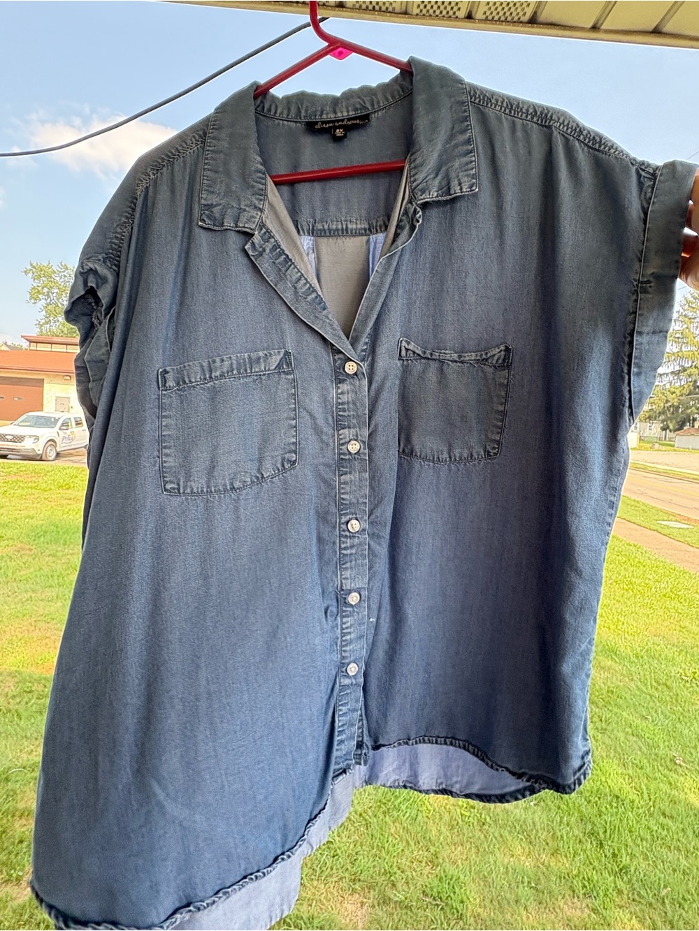 Relaxed Denim Short-Sleeve Blazer - Blue